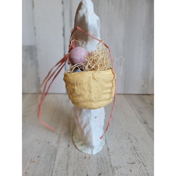 vintage Paper mache white Easter bunny‎ egg basket home decor spring vintage - Picture 7 of 8